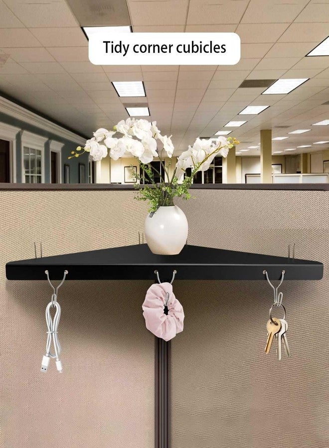 FEYRUN Metal Cubicle Corner Shelf with 3 Hooks for Office Fabric Walls, Hanging Organizer Shelves for Keys and Office Supplies, Space Saving Black Storage Shelf (1 Pack) - Image 2